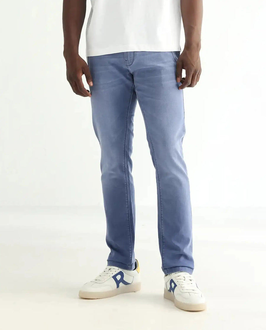 Rare Rabbit Men's Loja Blue Cotton Plain Hawk Slim Fit Jeans