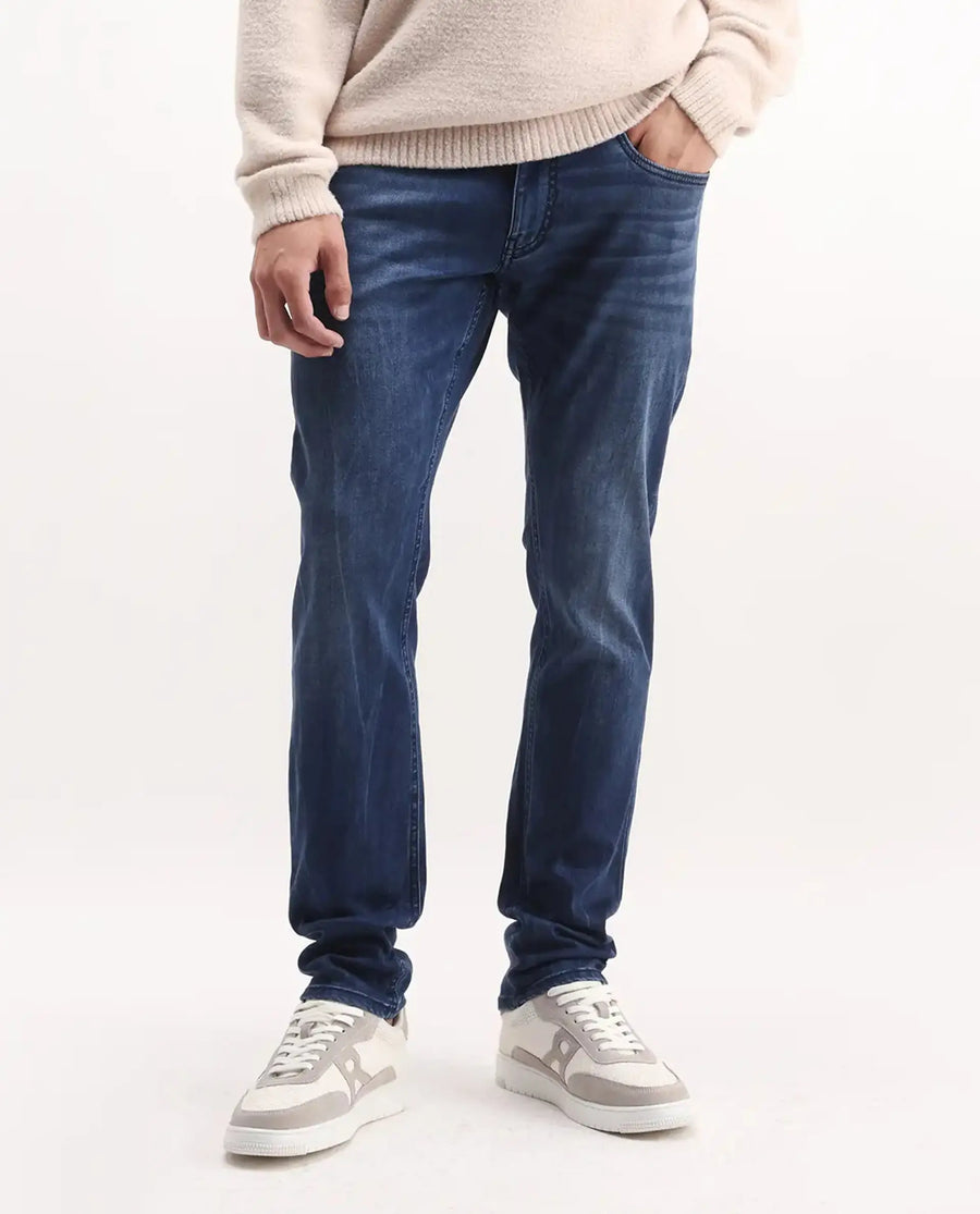 Rare Rabbit Men's Lucas-S Dark Blue Cotton Blend Plain Hawk Slim Fit Jeans