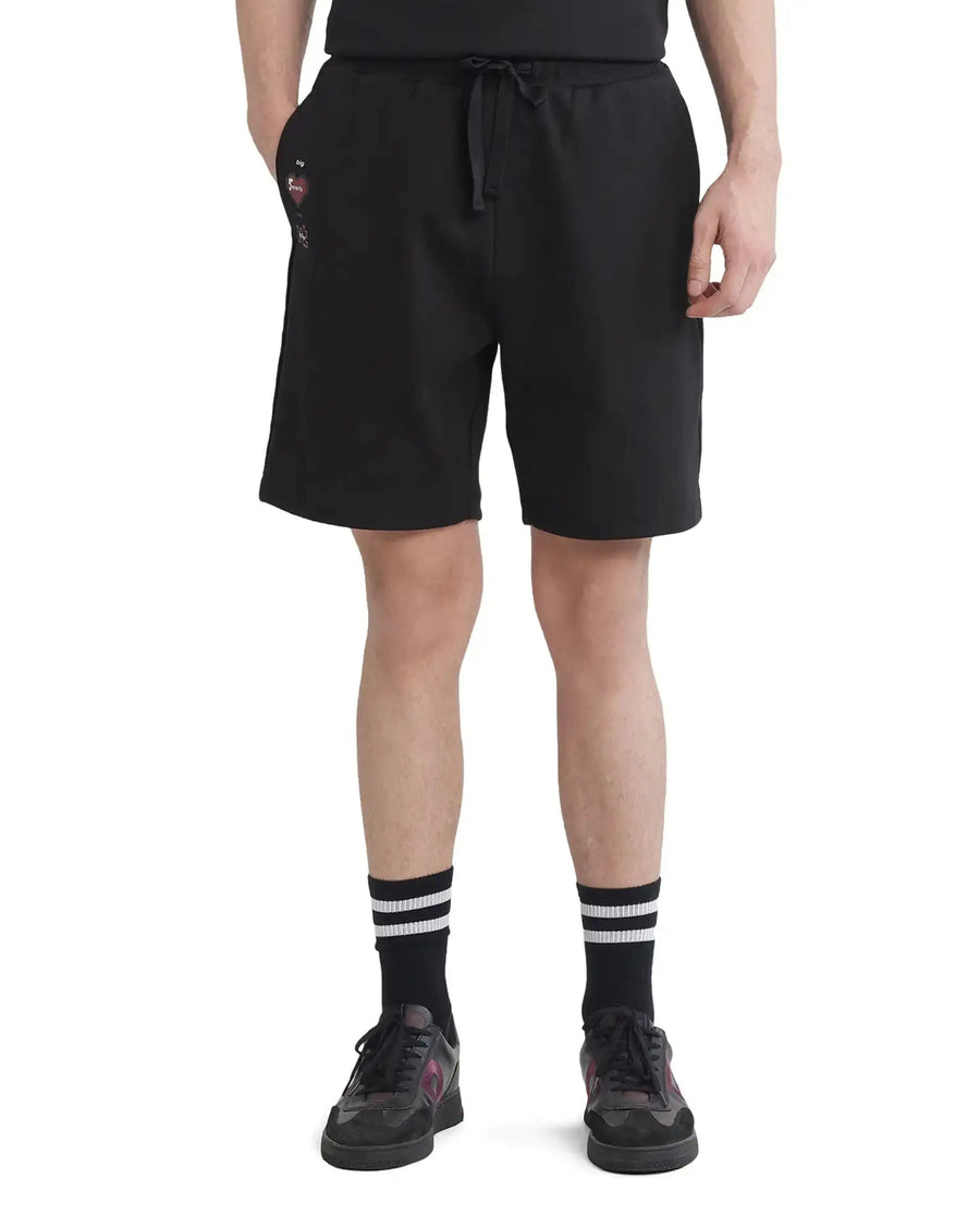 Rare Rabbit Men's Lux Black Cotton Blend Plain Relaxed Fit Shorts
