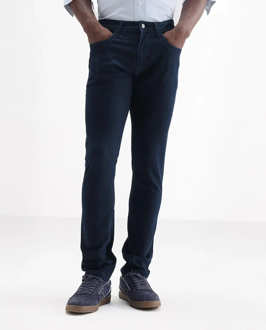 Rare Rabbit Men's Mambo Navy Cotton Plain Hawk Slim Fit Jeans
