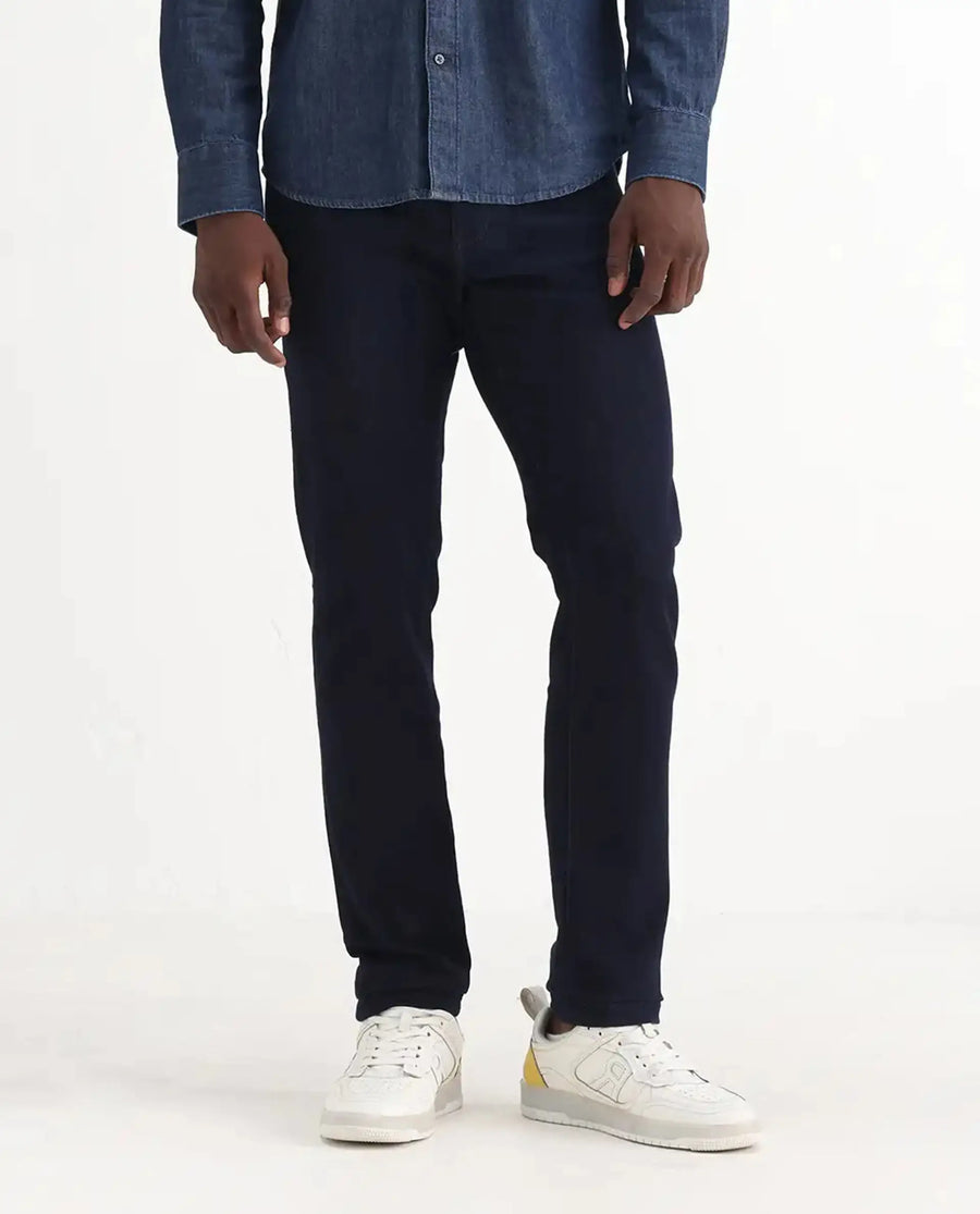 Rare Rabbit Men's Manado Dark Navy Cotton Blend Plain Hawk Slim Fit Jeans