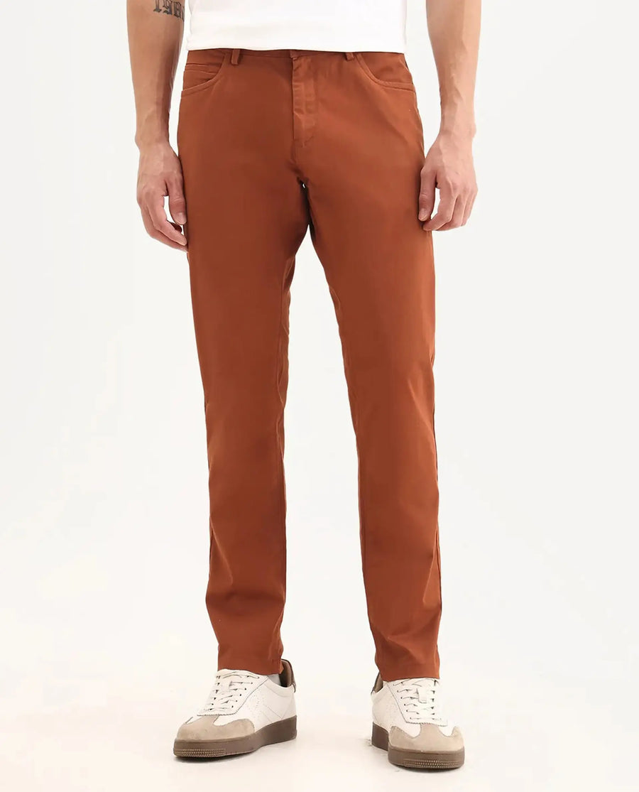 Rare Rabbit Men's Mark Maroon Cotton Plain Regular Fit Trouser