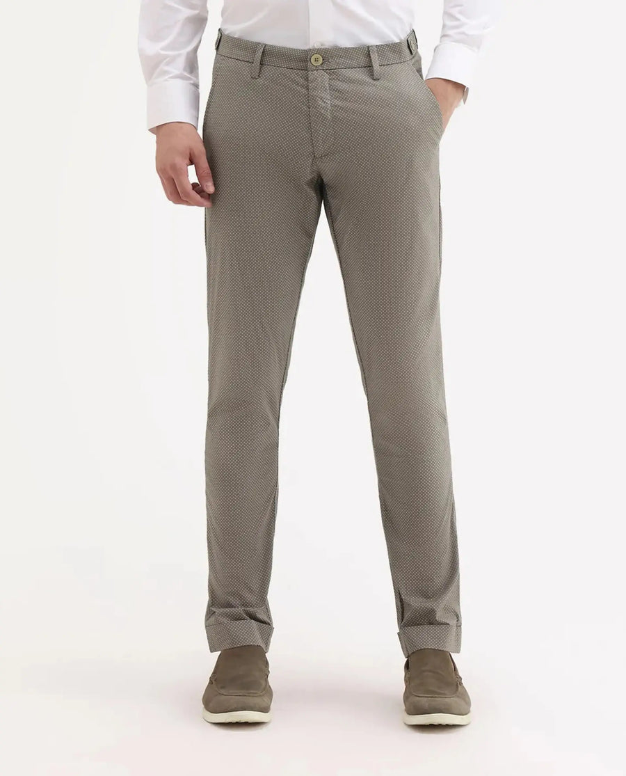Rare Rabbit Men's Maxim Beige Cotton Polka Print Slim Fit Trouser