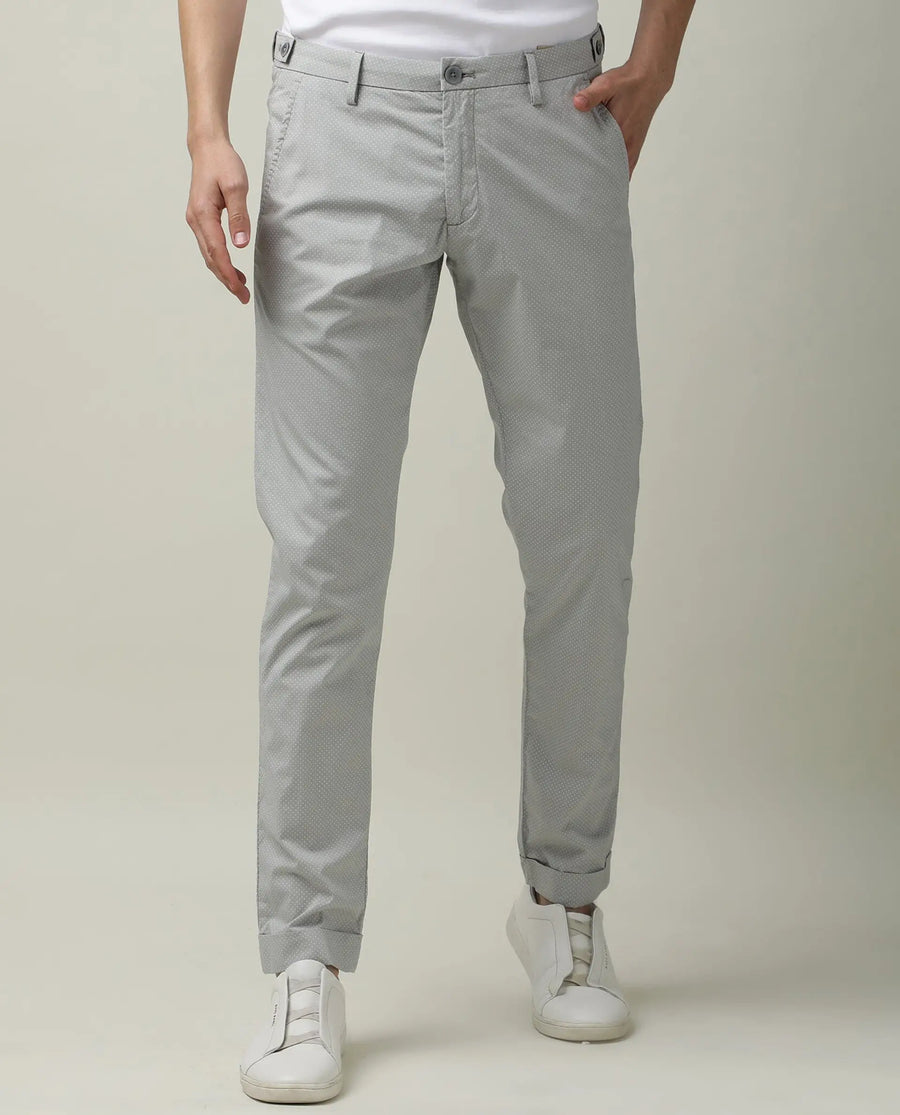 Rare Rabbit Men's Maxim Grey Cotton Polka Print Slim Fit Trouser