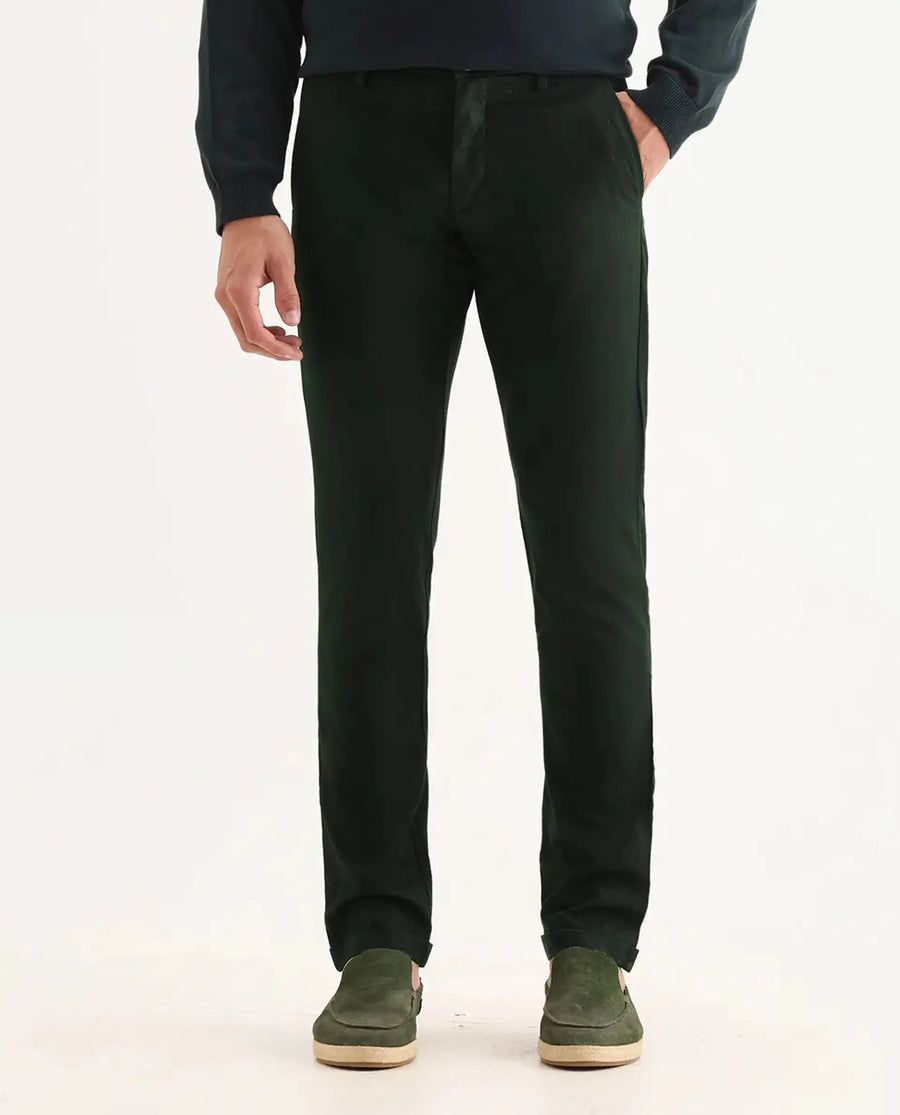 Rare Rabbit Men's Mazzio Green Cotton Jacquard Slim Fit Trouser