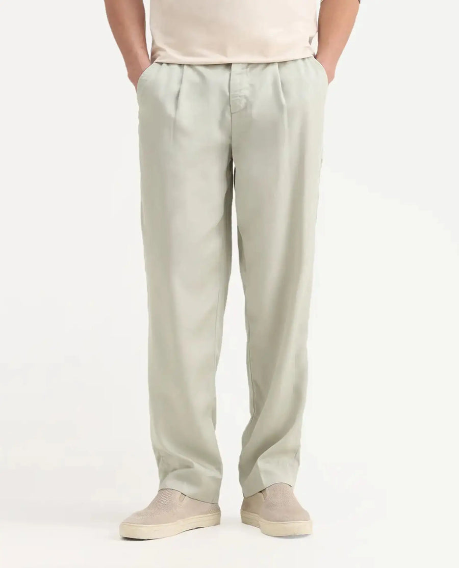 Rare Rabbit Men's Memos Light Green Tencel Plain Regular Fit Trouser