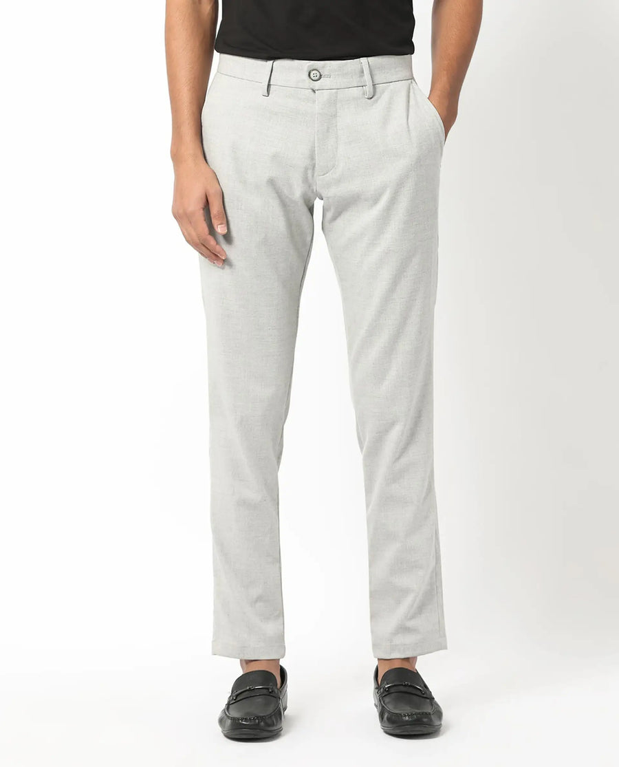 Rare Rabbit Men's Mercer Light Grey Polyester Plain Regular Fit Trouser