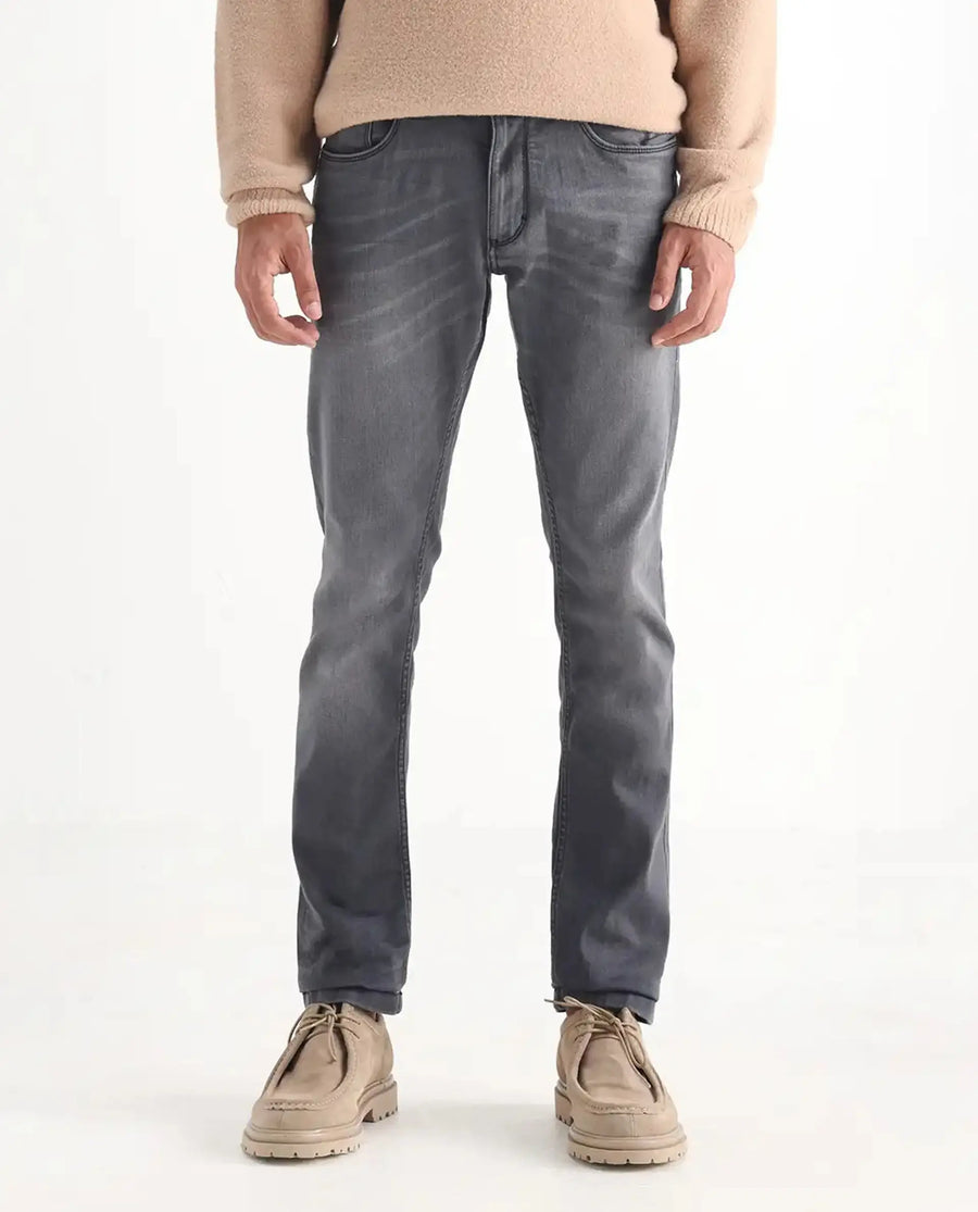 Rare Rabbit Men's Mesa Grey Cotton Blend Plain Hawk Slim Fit Jeans