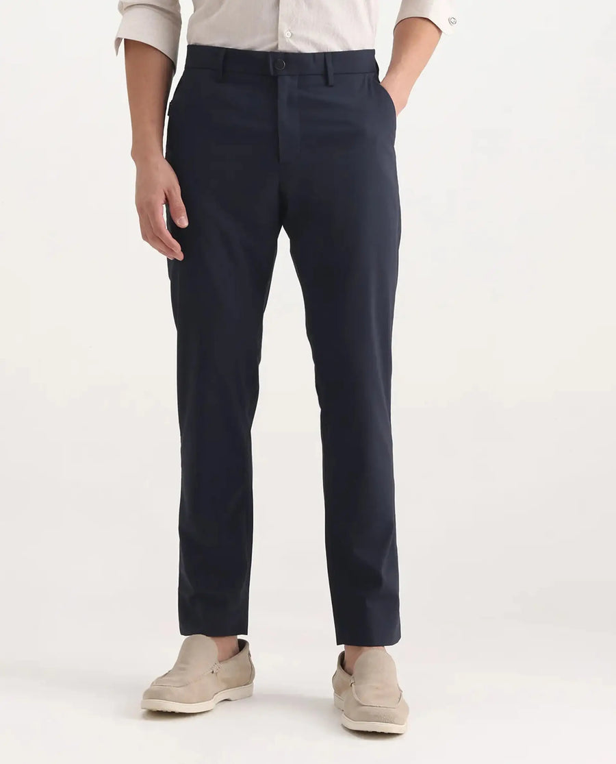 Rare Rabbit Men's Micras Navy Polyester Blend Checked Print Regular Fit Trouser