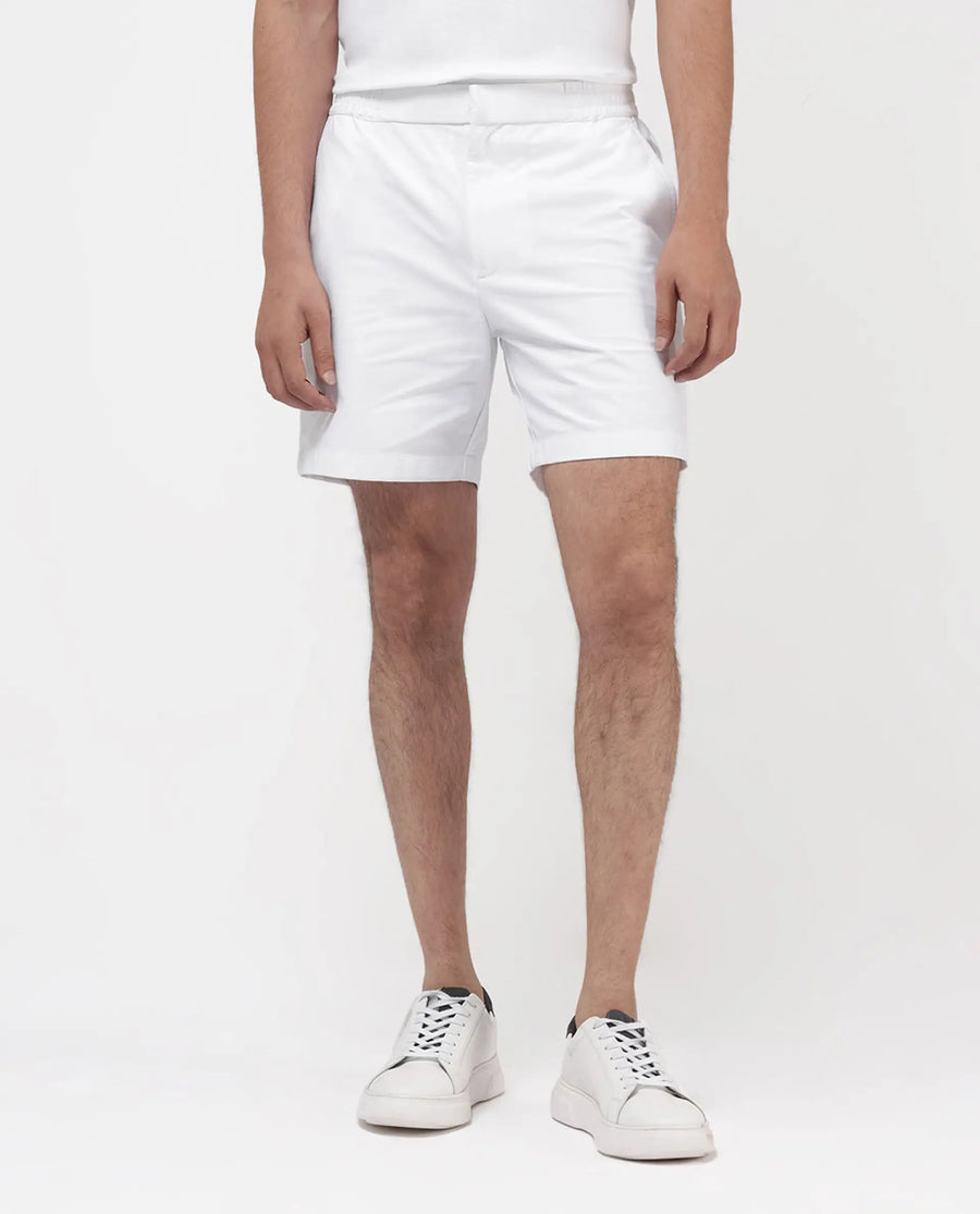 Rare Rabbit Men's Myka White Cotton Plain Relaxed Fit Shorts