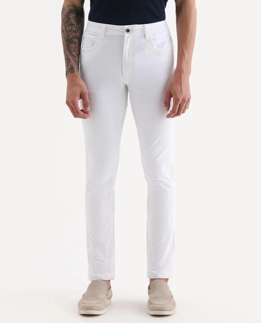 Rare Rabbit Men's Nahor White Cotton Plain Regular Fit Trouser