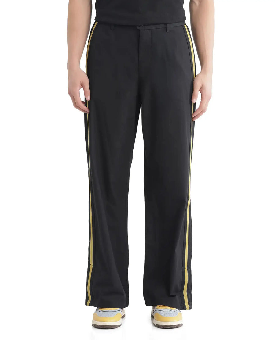 Rare Rabbit Men's Newnon Black Cotton Plain Baggy Fit Track Pant