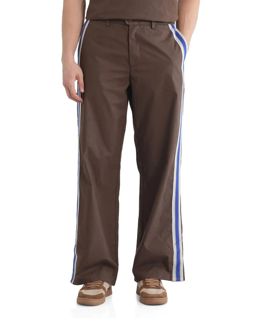 Rare Rabbit Men's Newnon Brown Cotton Plain Baggy Fit Track Pant