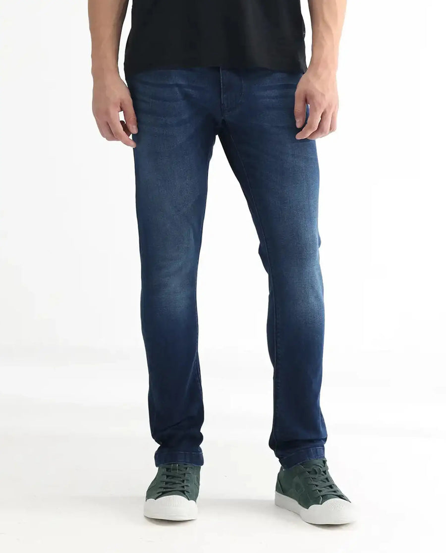 Rare Rabbit Men's Night Blue Cotton Plain Hawk Slim Fit Jeans