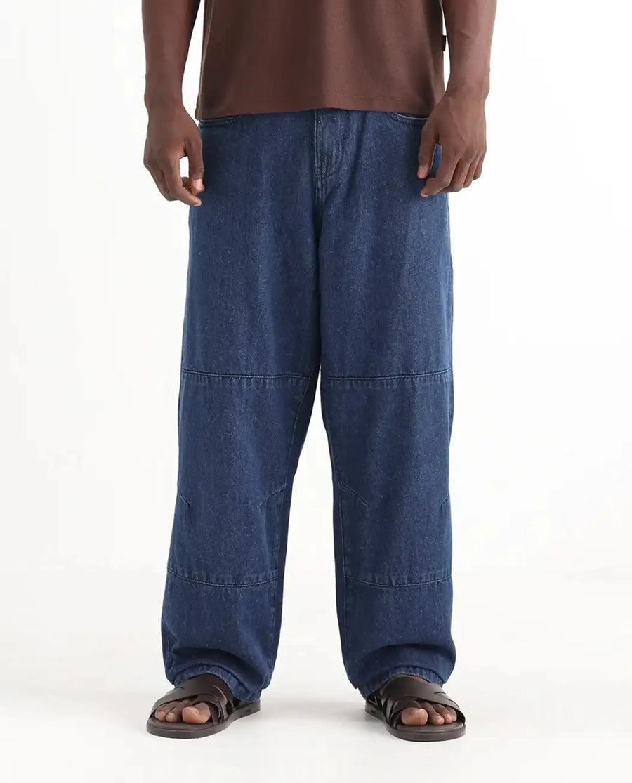 Rare Rabbit Men's Niot Blue Cotton Plain Baggy Fit Jeans