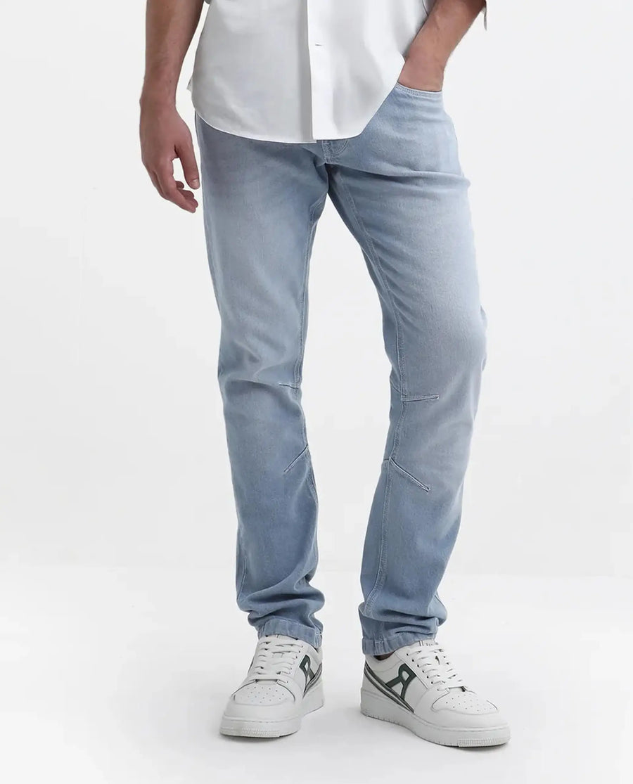 Rare Rabbit Men's Omir-1 Light Blue Cotton Blend Plain Morris Regular Fit Jeans