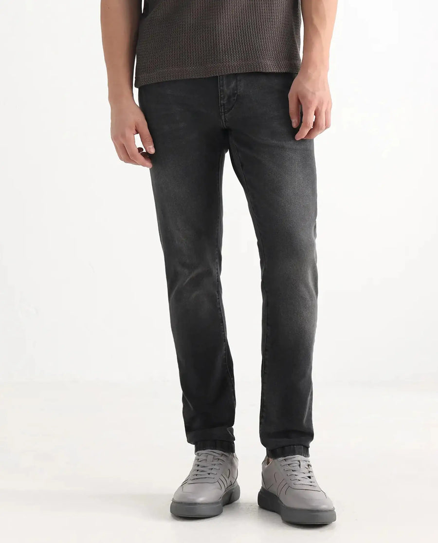 Rare Rabbit Men's Oris Black Cotton Blend Plain Hawk Slim Fit Jeans