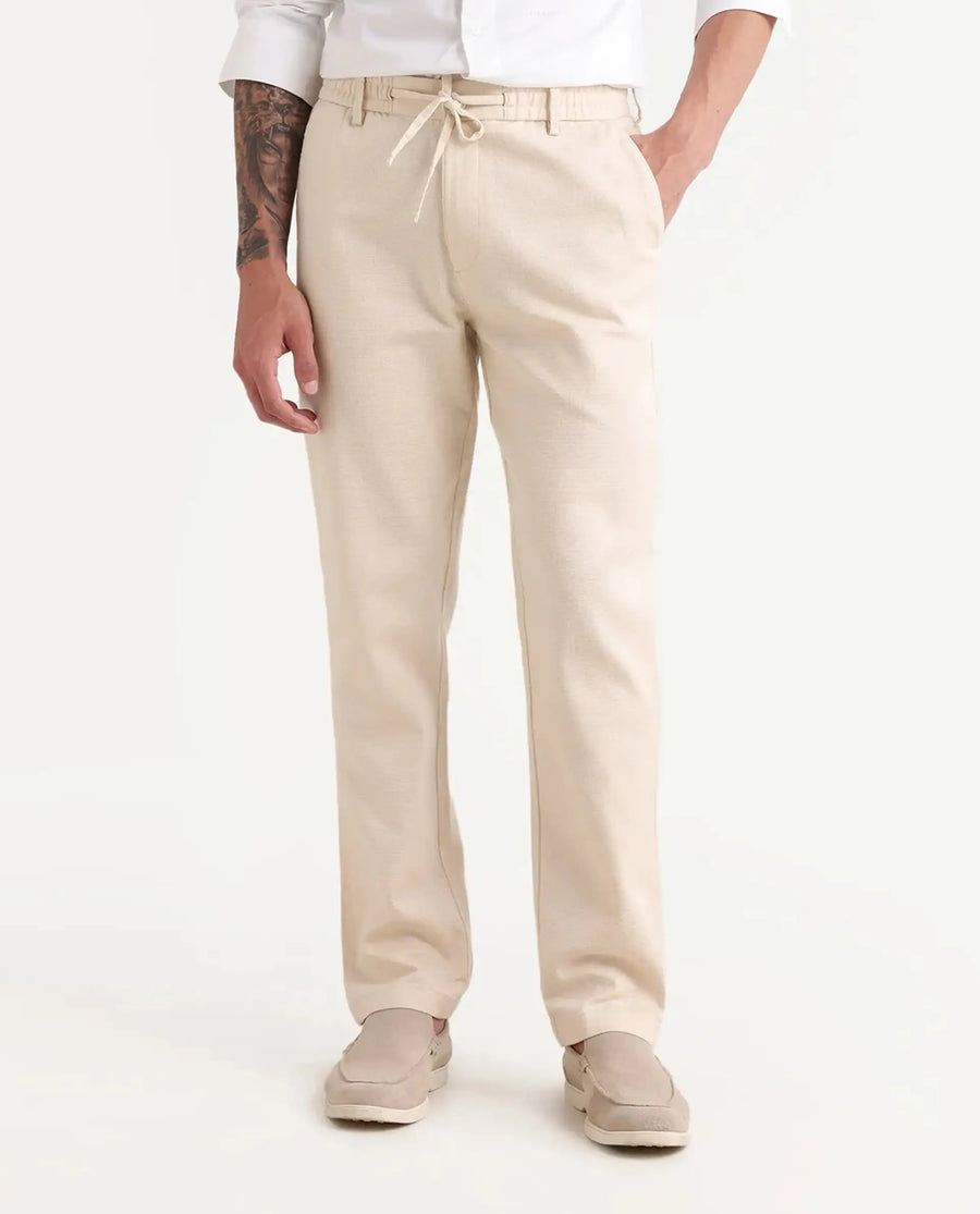 Rare Rabbit Men's Oros Light Beige Cotton Blend Fabric Regular Fit Plain Trouser