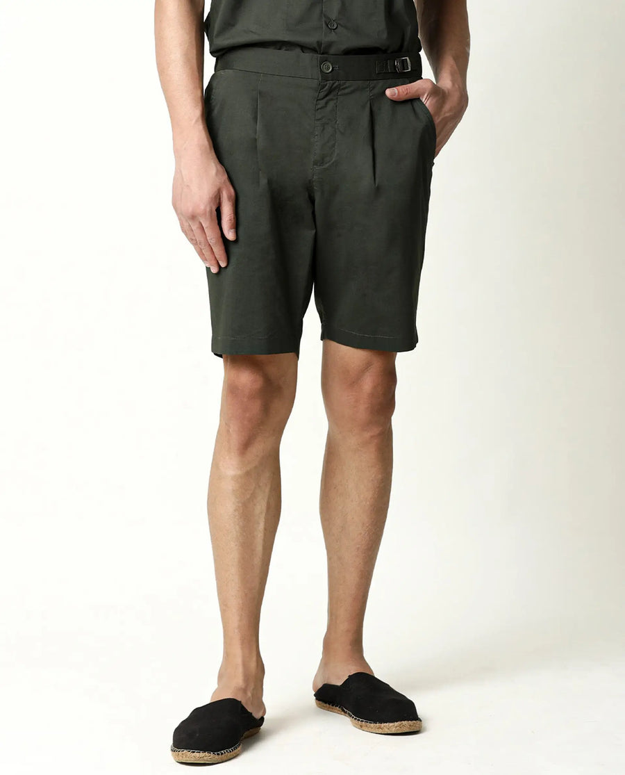 Rare Rabbit Men's Osaka Olive Cotton Plain Regular Fit Shorts