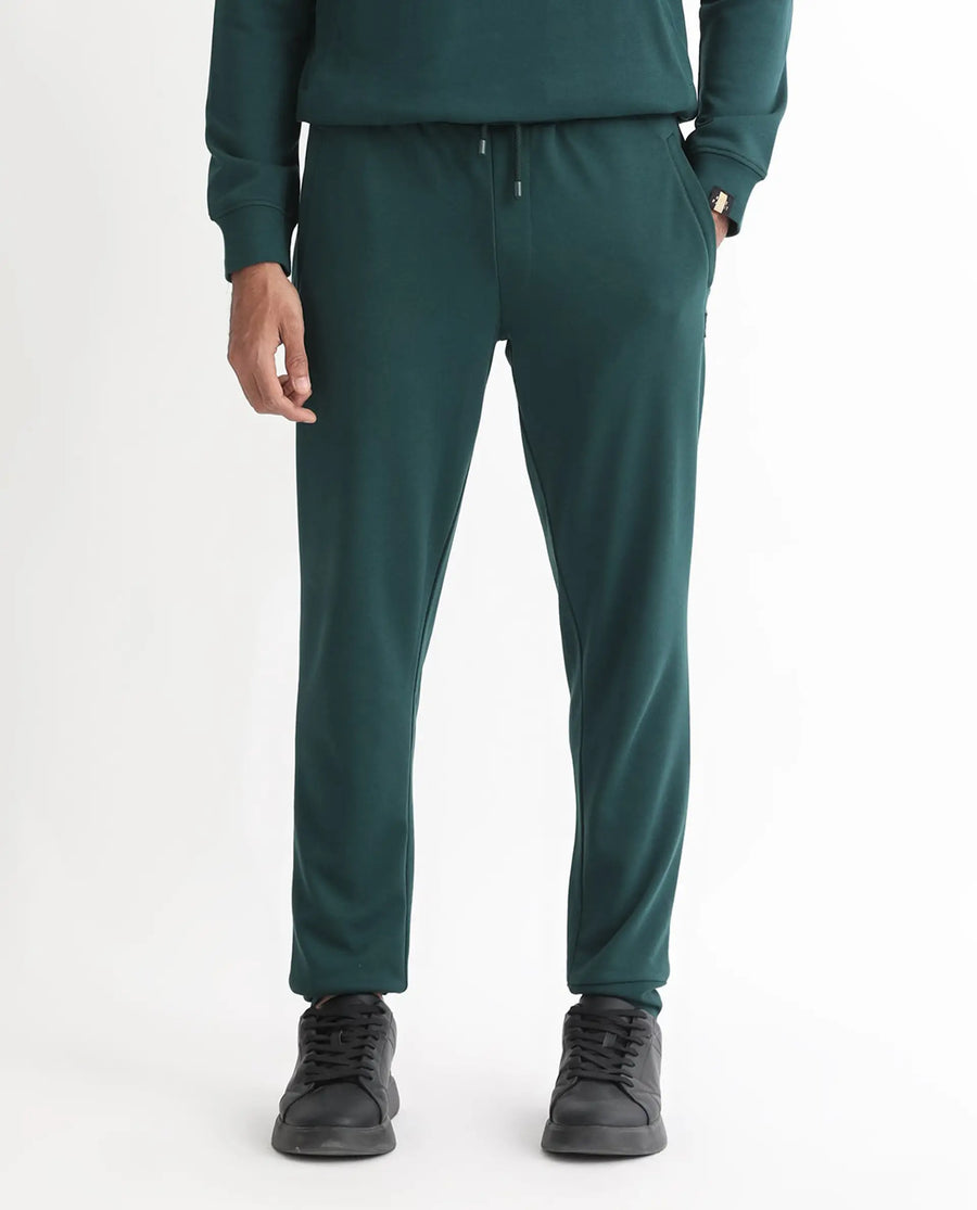 Rare Rabbit Men's Oza Dark Green Cotton Plain Regular Fit Jogers