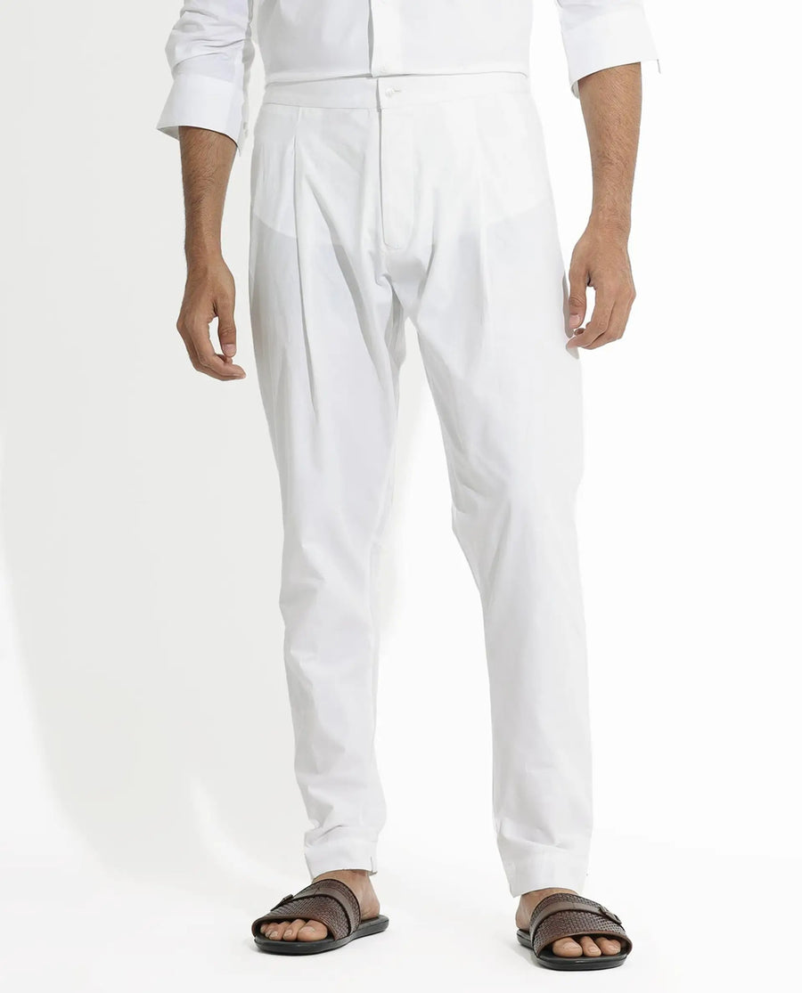 Rare Rabbit Men's Pajama-3 White Viscose Plain Slim Fit Pajama