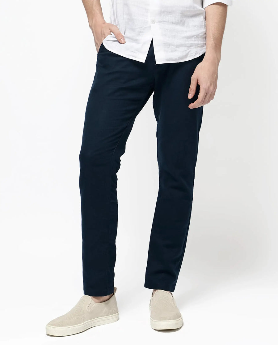 Rare Rabbit Men's Pastor 2 Navy Cotton Plain Regular Fit Trouser