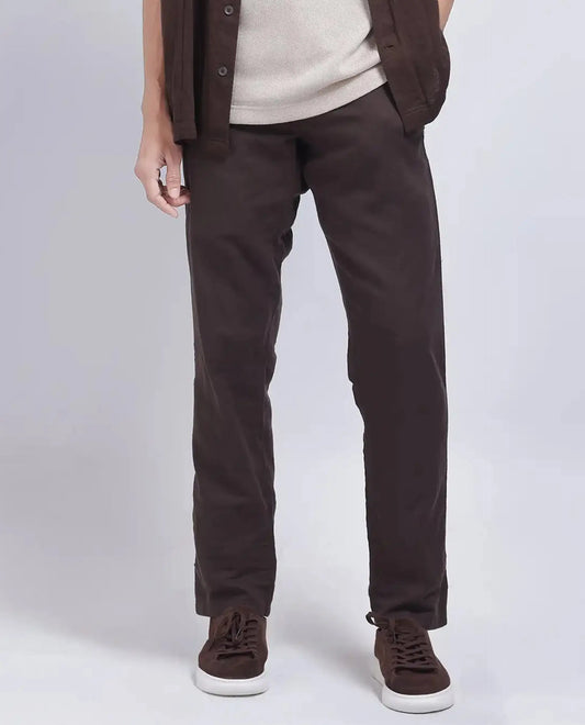Rare Rabbit Men's Pastor-25 Brown Cotton Plain Regular Fit Trouser