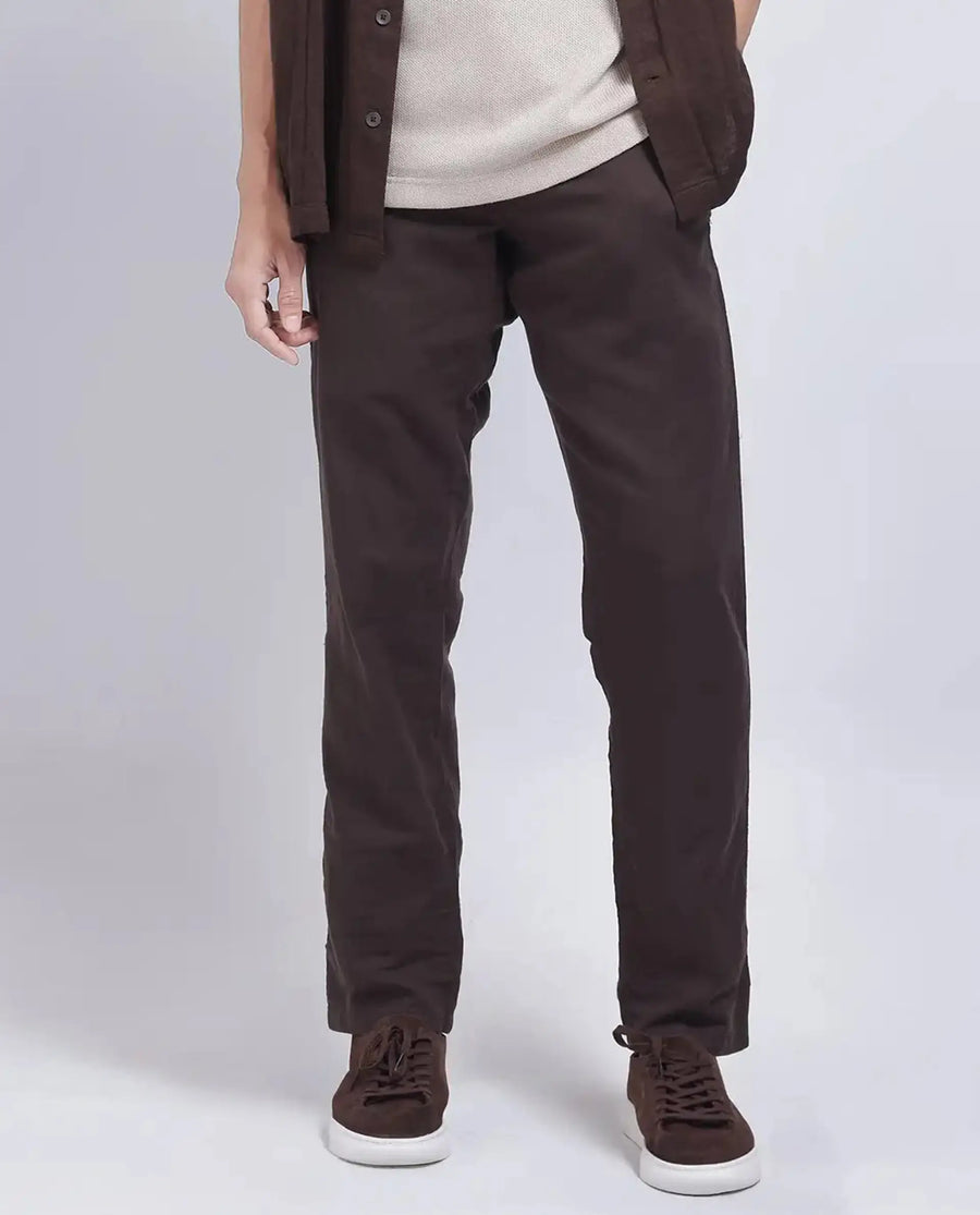 Rare Rabbit Men's Pastor-25 Brown Cotton Plain Regular Fit Trouser