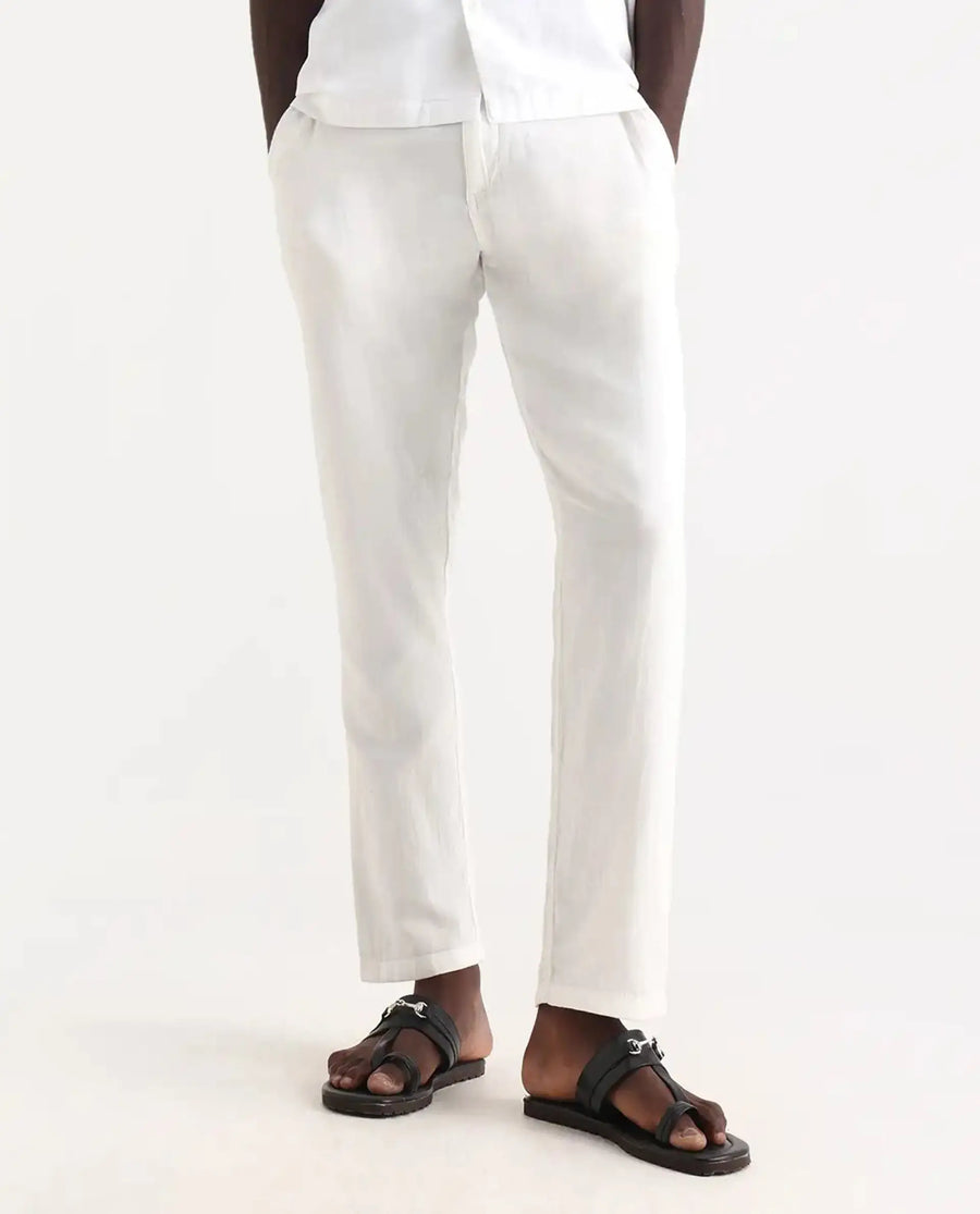 Rare Rabbit Men's Pastor 25 White Cotton Plain Regular Fit Trouser