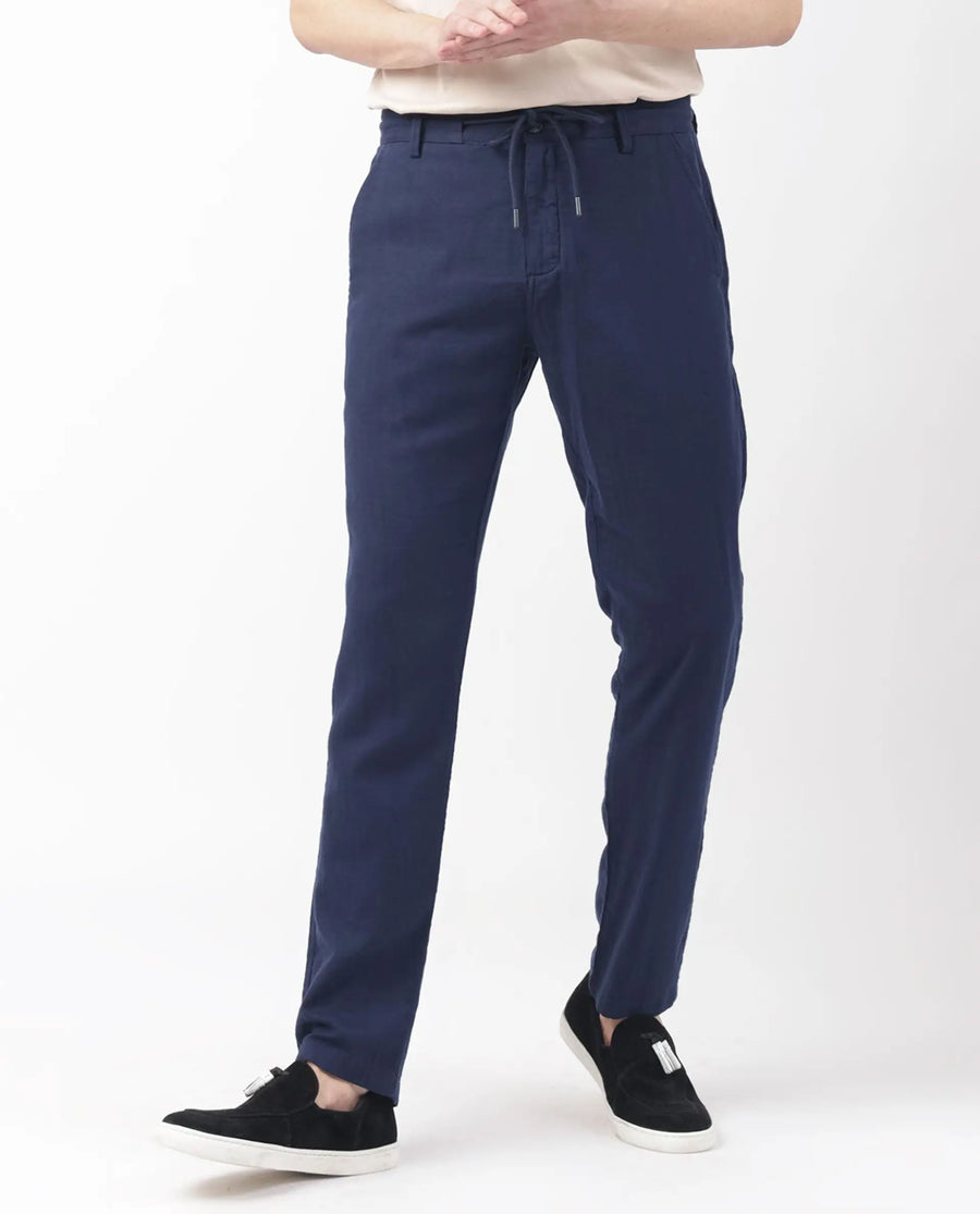 Rare Rabbit Men's Pastor Dark Blue Cotton Plain Regular Fit Trouser