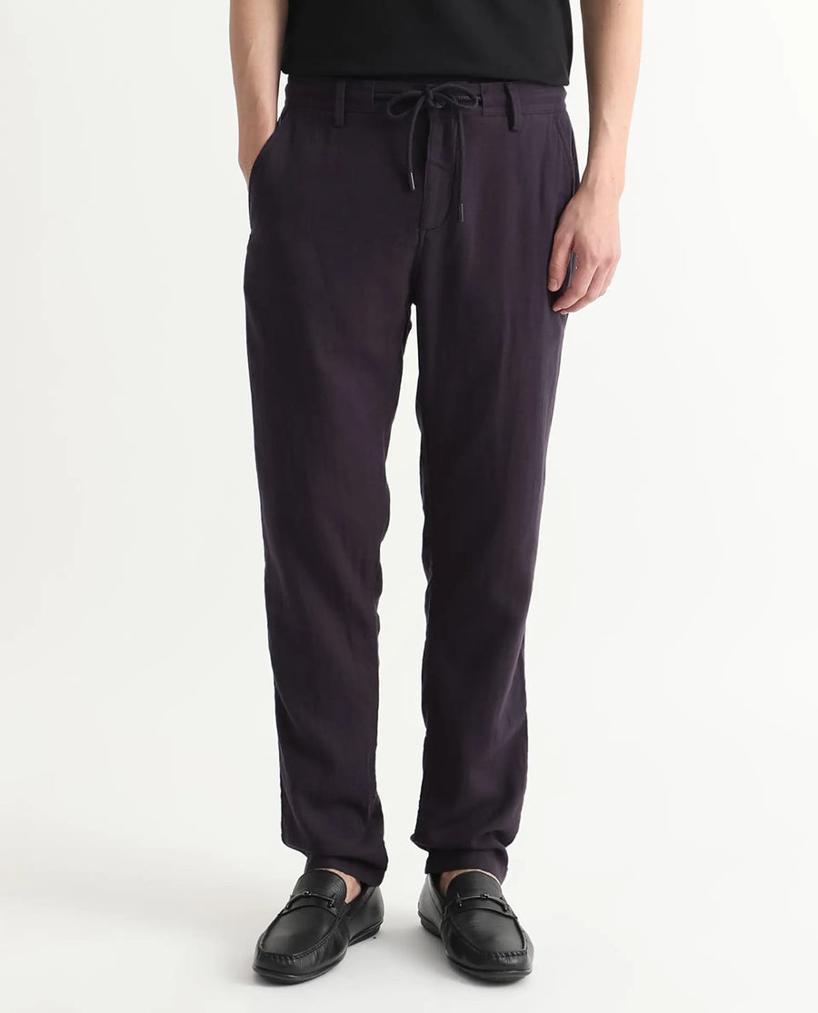 Rare Rabbit Men's Pastor Dark Purple Cotton Plain Regular Fit Trouser
