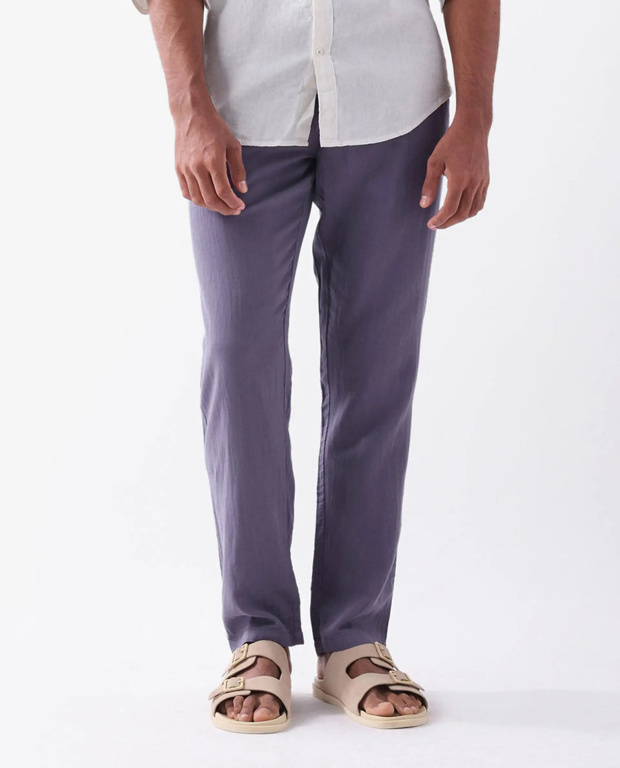 Rare Rabbit Men's Pastor Light Purple Cotton Plain Regular Fit Trouser