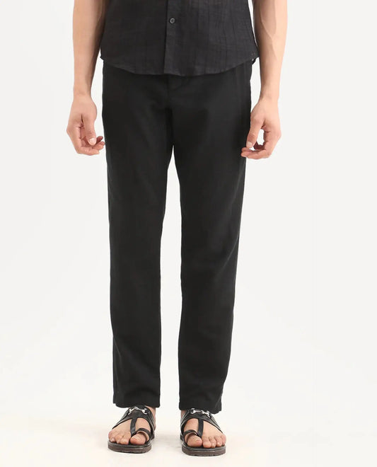 Rare Rabbit Men's Pastor-Ss26 Black Cotton Fabric Regular Fit Drawstring Plain Trouser