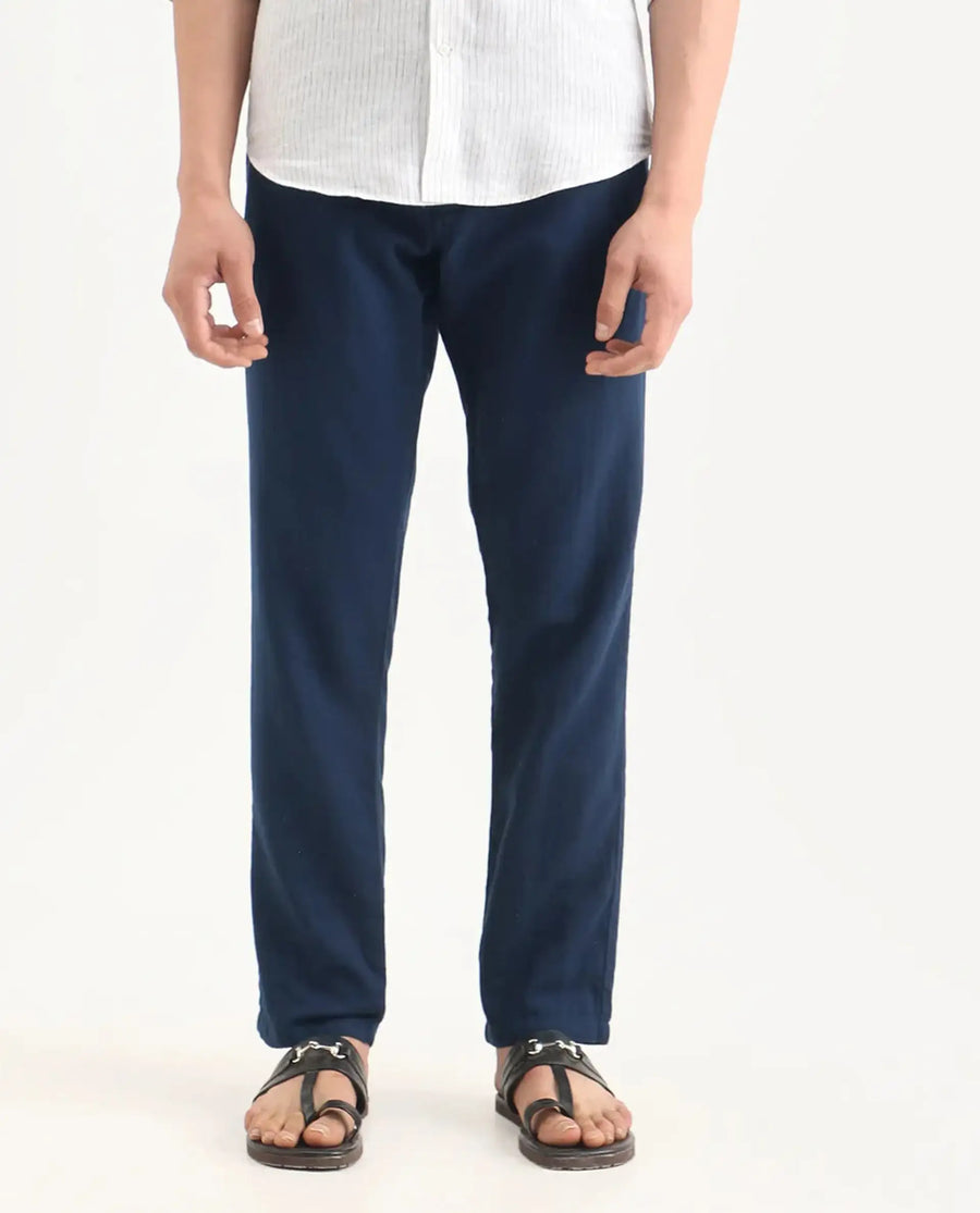 Rare Rabbit Men's Pastor-Ss26 Dark Blue Cotton Fabric Regular Fit Drawstring Plain Trouser