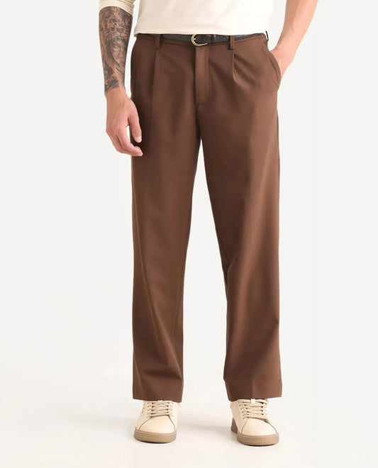 Rare Rabbit Men Pauls Brown Polyester Blend Fabric Button Closure Plain Trouser