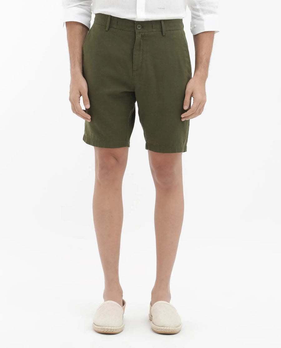Rare Rabbit Men's Pinto Olive Cotton Plain Regular Fit Shorts