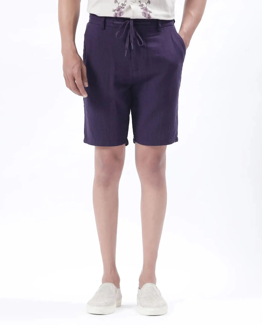 Rare Rabbit Men's Pinto-25 Purple Cotton Plain Regular Fit Shorts