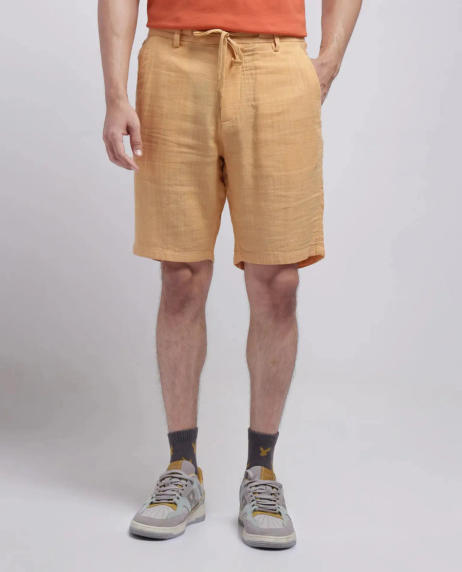 Rare Rabbit Men's Pinto-25 Yellow Cotton Plain Regular Fit Shorts