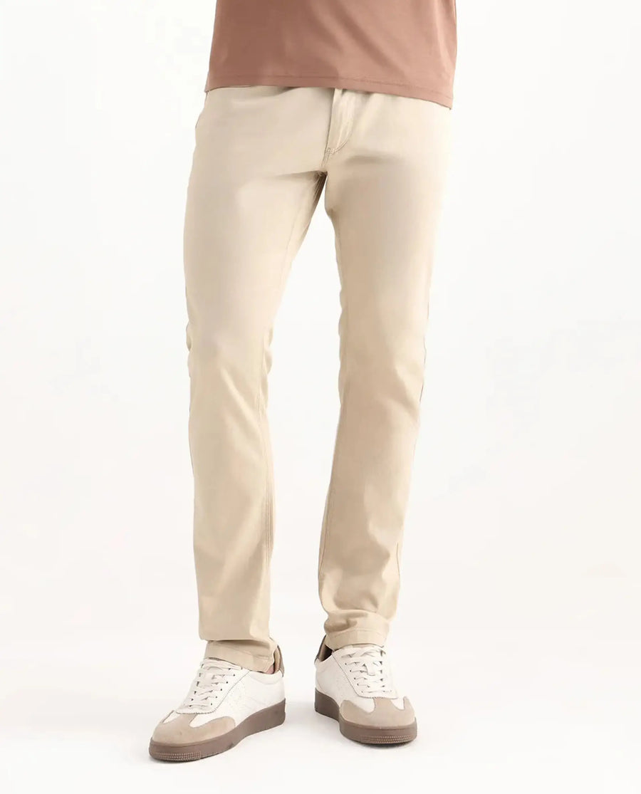 Rare Rabbit Men's Poke-2 Beige Cotton Plain Regular Fit Trouser