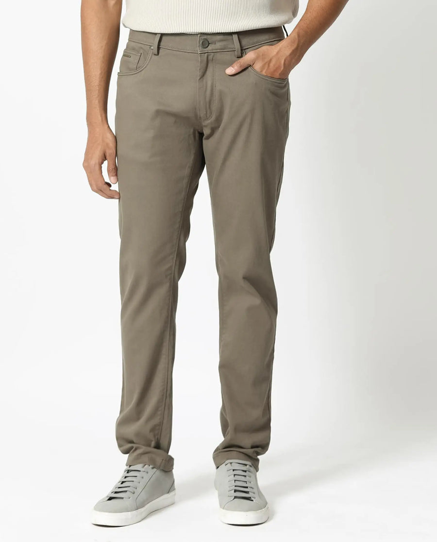 Rare Rabbit Men's Poke-2 Light Olive Cotton Plain Regular Fit Trouser