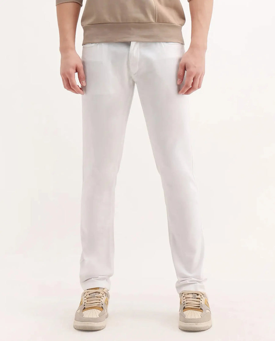 Rare Rabbit Men's Poke-2 White Cotton Plain Regular Fit Trouser