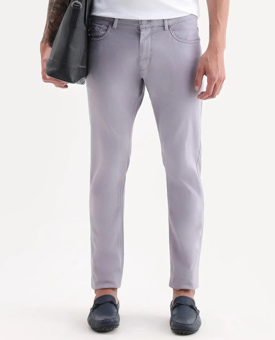 Rare Rabbit Men's Poke Light Purple Cotton Plain Regular Fit Trouser