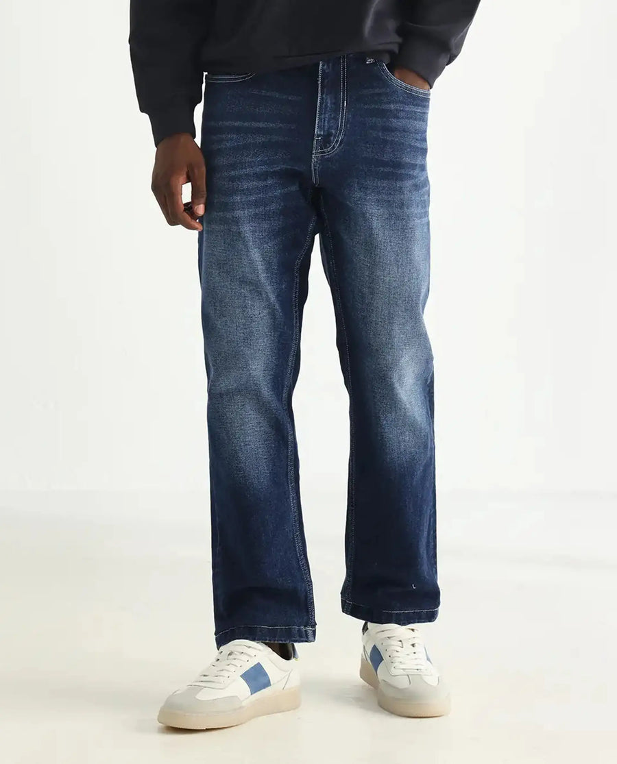 Rare Rabbit Men's Polin Blue Cotton Plain Morris Regular Fit Jeans