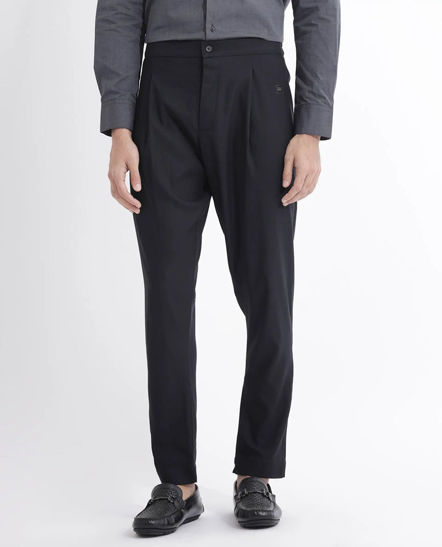 Rare Rabbit Men's Polin Black Viscose Plain Slim Fit Pajama