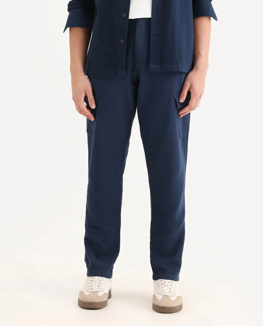 Rare Rabbit Men's Presso-25 Dusky Blue Cotton Plain Relaxed Fit Trouser