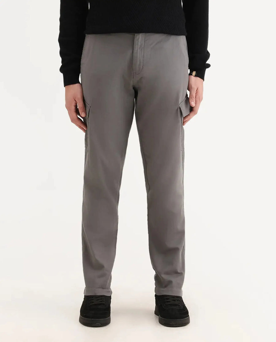 Rare Rabbit Men's Presso-Aw25 Light Grey Cotton Plain Regular Fit Trouser