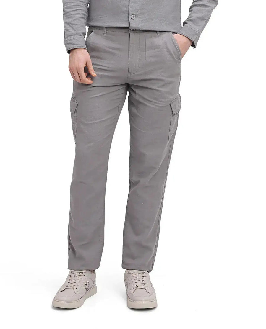 Rare Rabbit Men's Presso Light Grey Cotton Plain Relaxed Fit Trouser