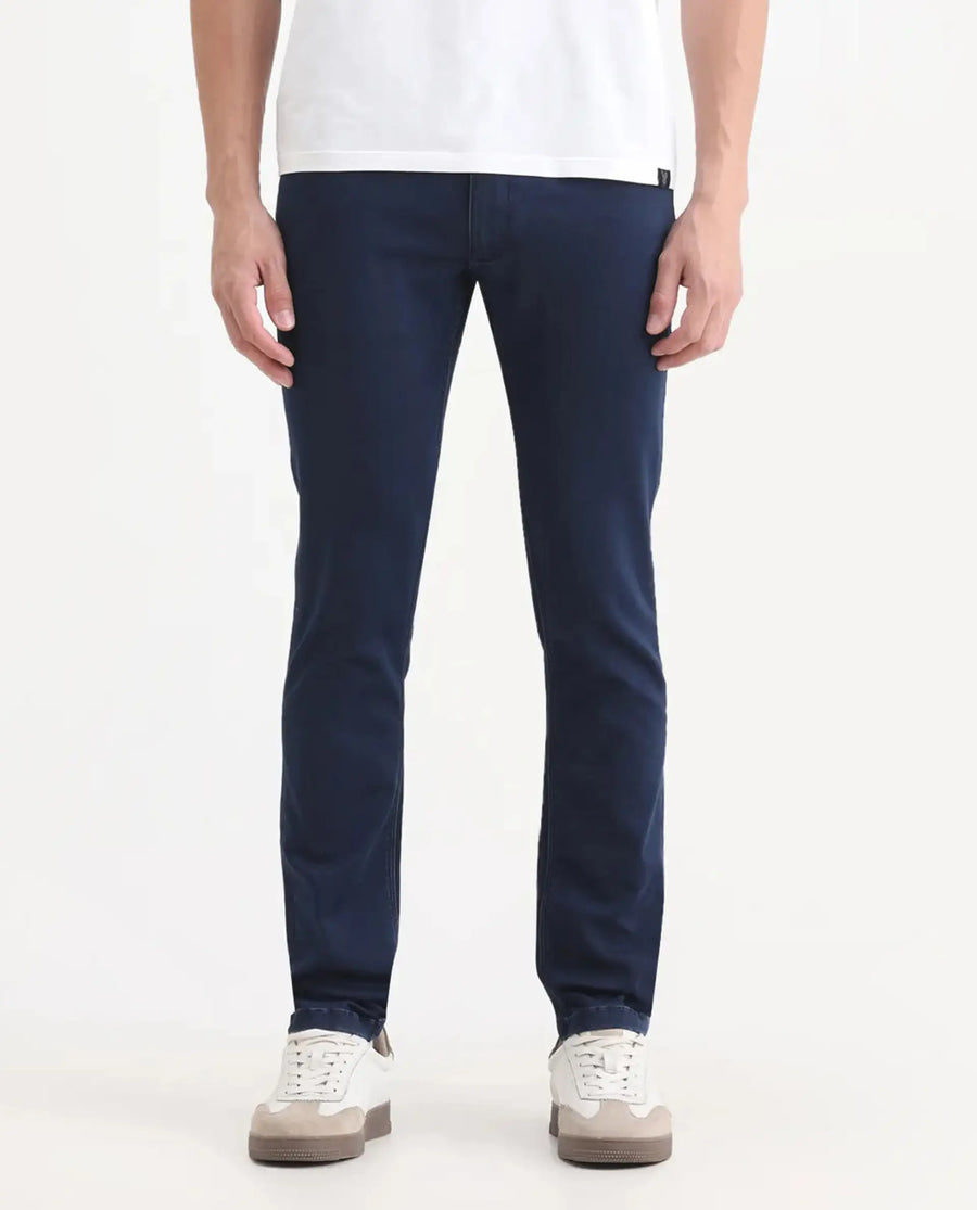Rare Rabbit Men's Radley Blue Cotton Plain Hawk Slim Fit Jeans