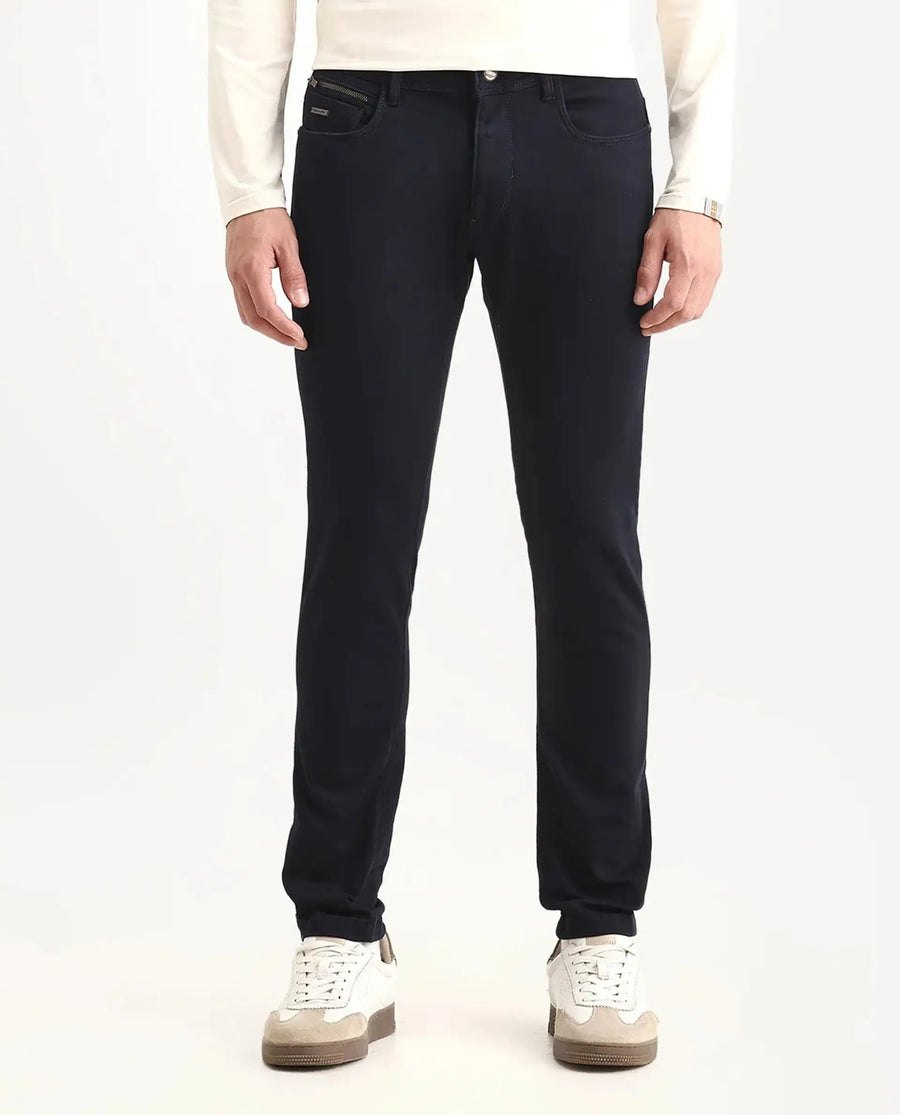 Rare Rabbit Men's Radley Navy Cotton Plain Hawk Slim Fit Jeans