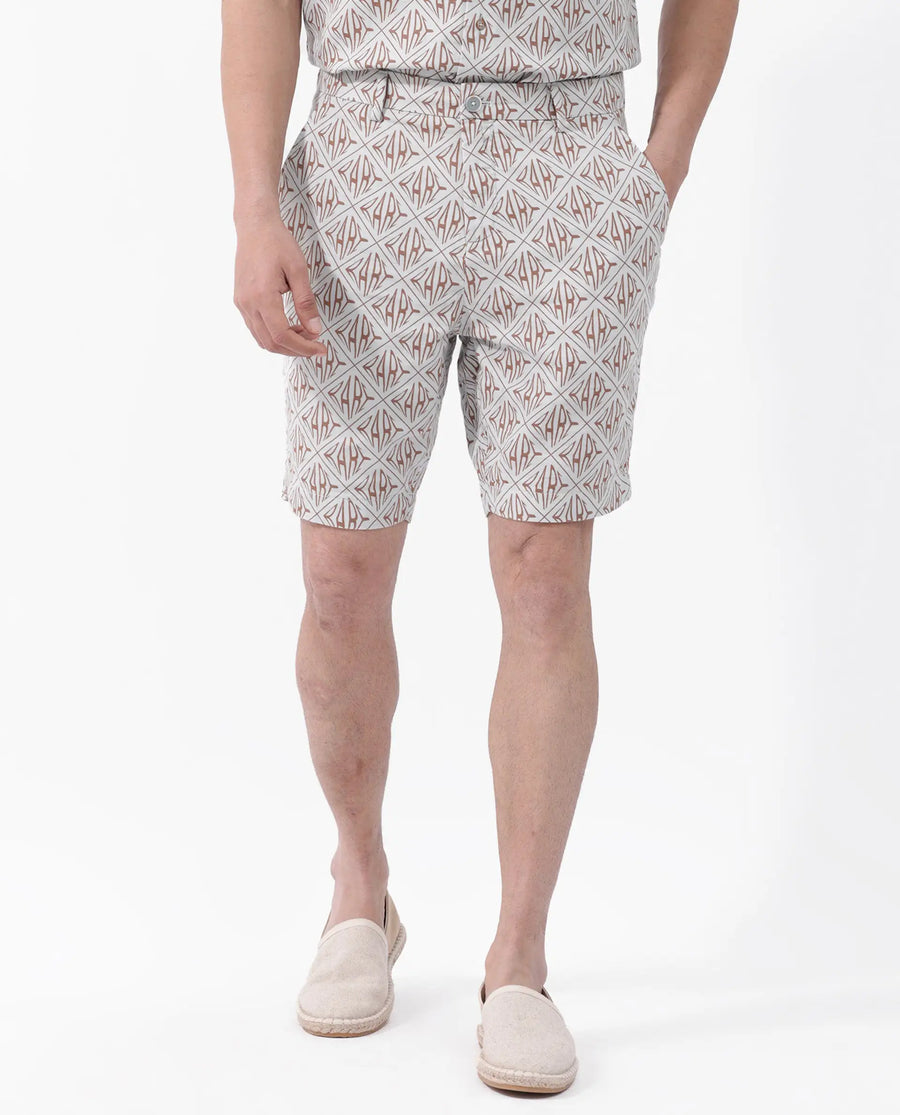 Rare Rabbit Men's Raron Pastel Blue Cotton Monogram Print Relaxed Fit Shorts